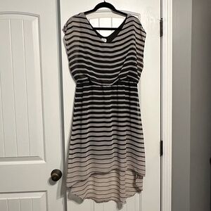 Charming Charlie Black & Taupe Striped High Low Mullet Dress Size L